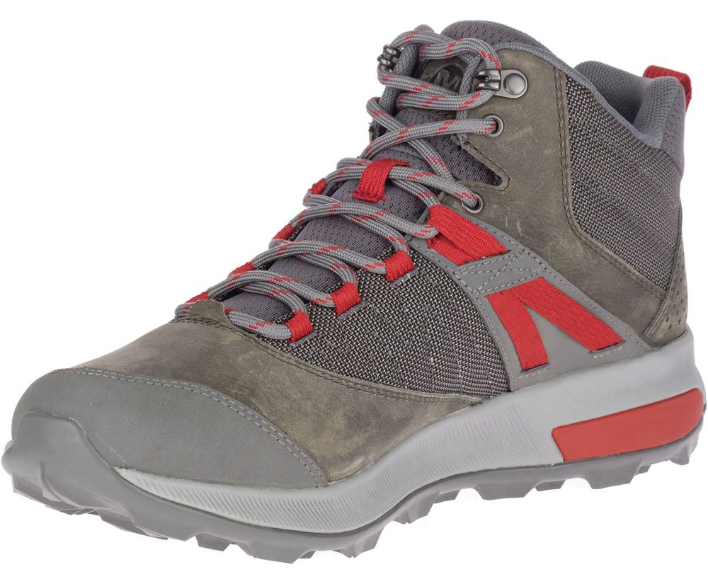 Kozaki Merrell Męskie Szare/Czerwone - Zion Mid Waterproof - 413572-RPF